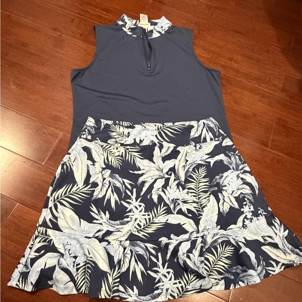 Tommy Bahama Navy Sleeveless Top and Floral Golf & Tennis Skort with Ruffle Set